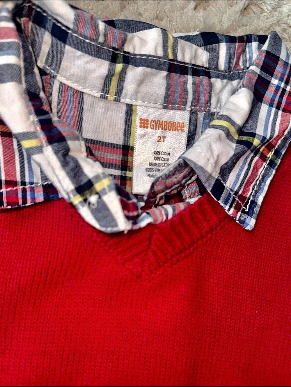 Gymboree Boys 2T Plaid Shirt & Sweater Vest Red & Blue Like New